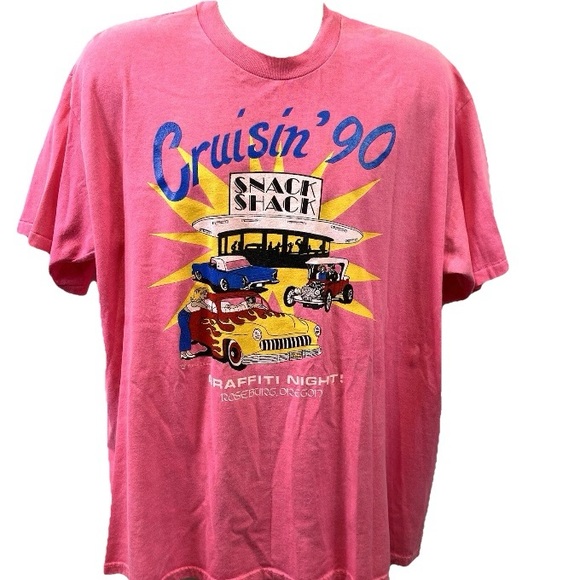 Unbranded Other - Vtg 1990 Graffiti Nights Roseburg Oregon Classic Car Show T-Shirt Pink Sz XXL